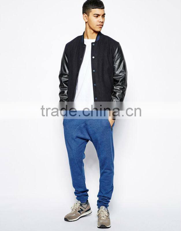 2014 latest design drop crotch blue drawstring man pants with side pockets