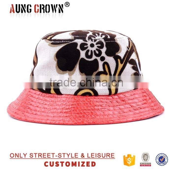 custom leather patch bucket cap