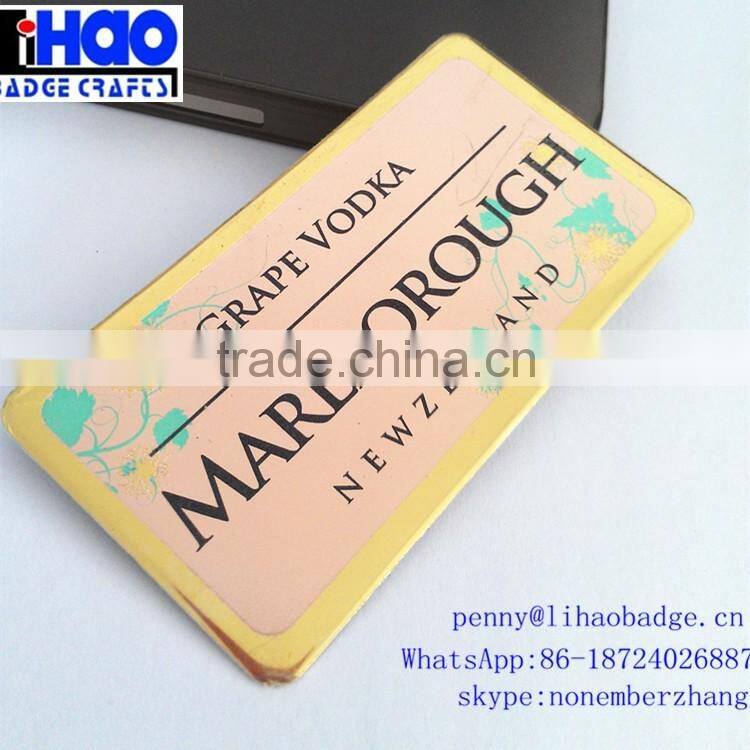 Fashion full color printing wine bottle metal label for whiskey