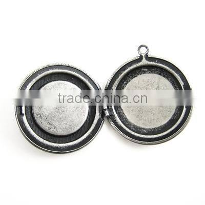 20mm setting size vintage antique silver round photo locket bezel tray pendant charm DIY supplies 1113004