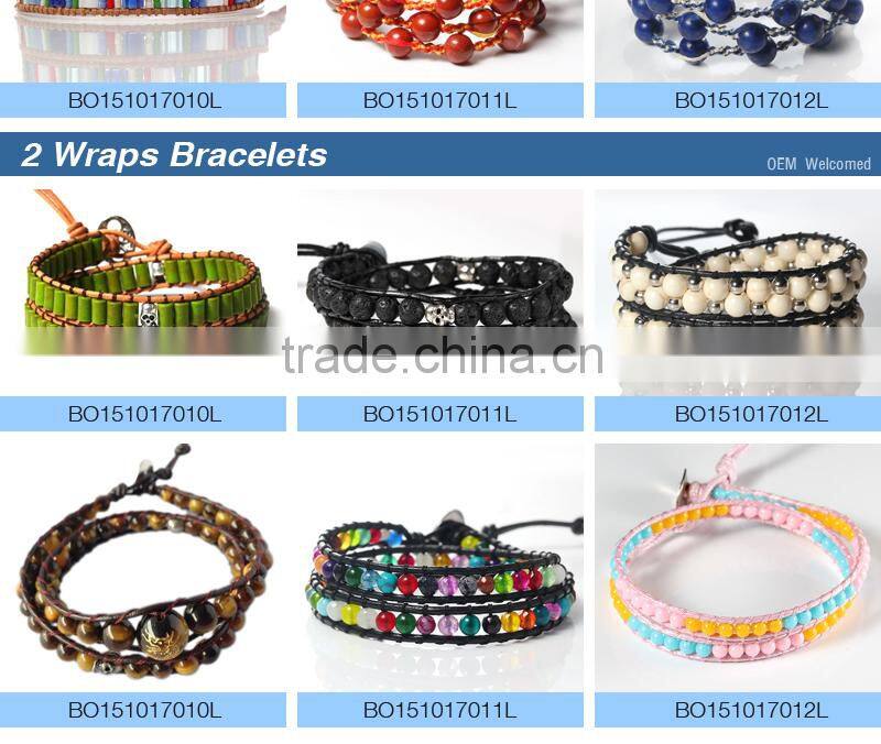 Alibaba Guangzhou Factory Direct Handmade DIY Turquoise Bead Wholesale Leather Wrap Bracelets