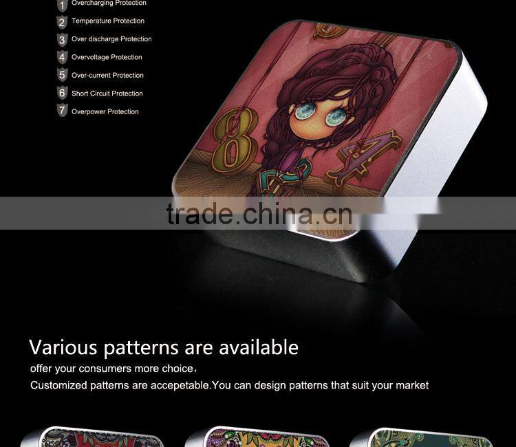 Goth Pattern,18650 Power Bank,Metal Square Power Bank 6000mah