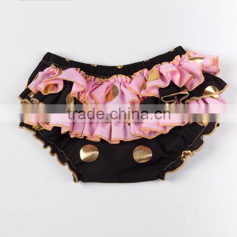 Baby new design ruffle pants baby panties bloomer wholesale price gold polka dot design