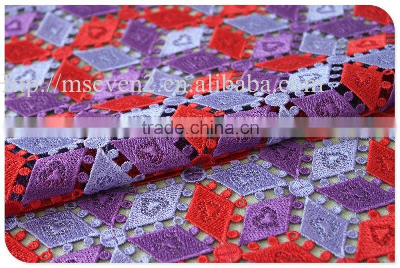 Fashional two colors plaid embroidery african french lace fabric water soluble