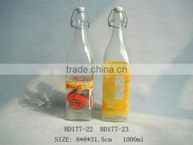 glass bottle with decal