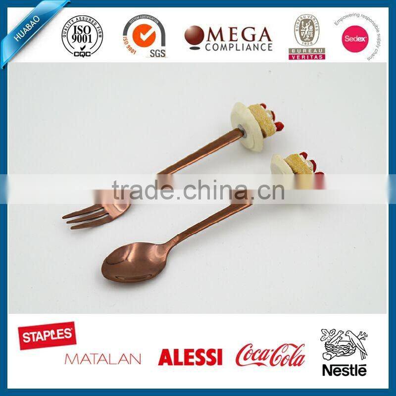 Dessert Spoon and Fork Set, Stainless Steel Flatware Set with Cute polyresin Handle, reindeer cutlery set with golden handle