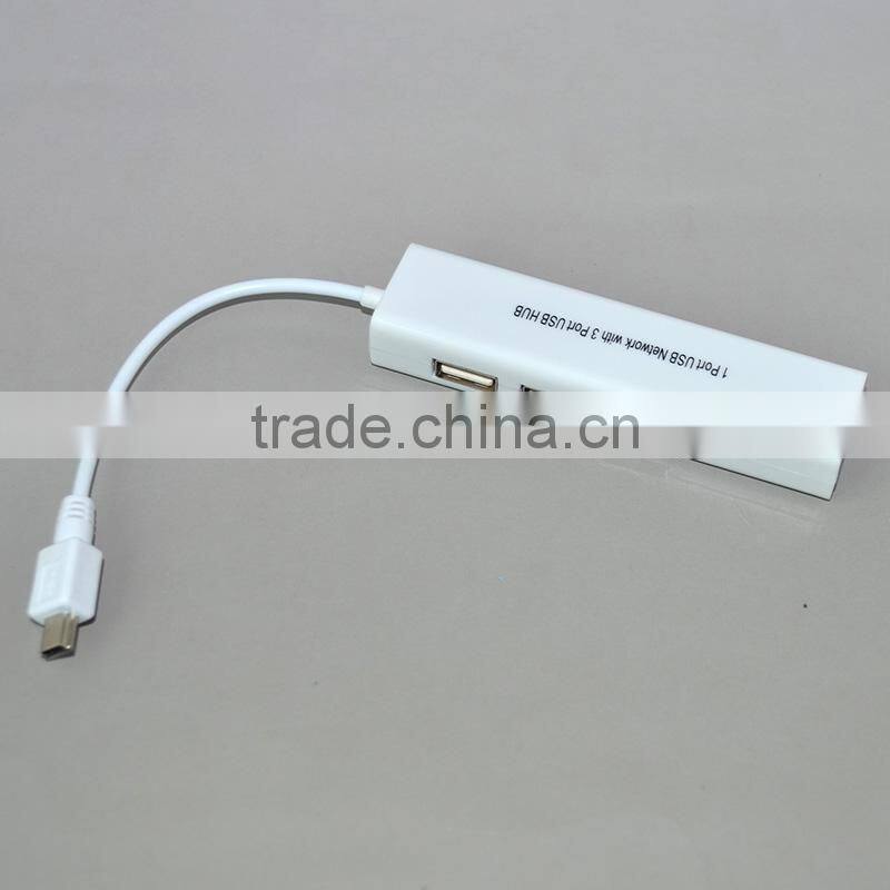 with 3 port USB2.0 HUB Mini USB Micro usb usb2.0 to Ethernet ports 20cm cable rj45 male adapter lan card ,Chip: 88772C