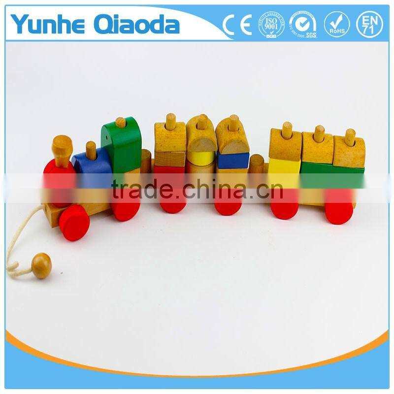 Wood Puzzle Train Toys Geometric Building Blocks Education Gift