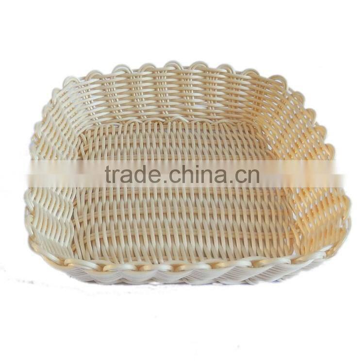 S&D cheap plastic polyrattan empty square hand made table hollow out fruit basket decoration