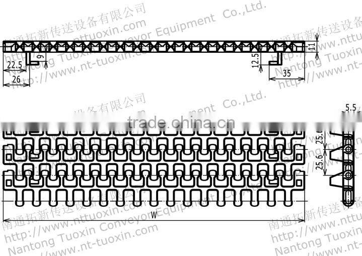 M2540 Radius Flush Grid with Hold-Down Edge Plastic Modular Belt