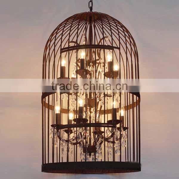 Iron casting birdcage design crystal decoration candle pendant lamp
