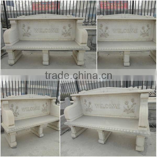 Hand Carved White Stone Outdoor Bench