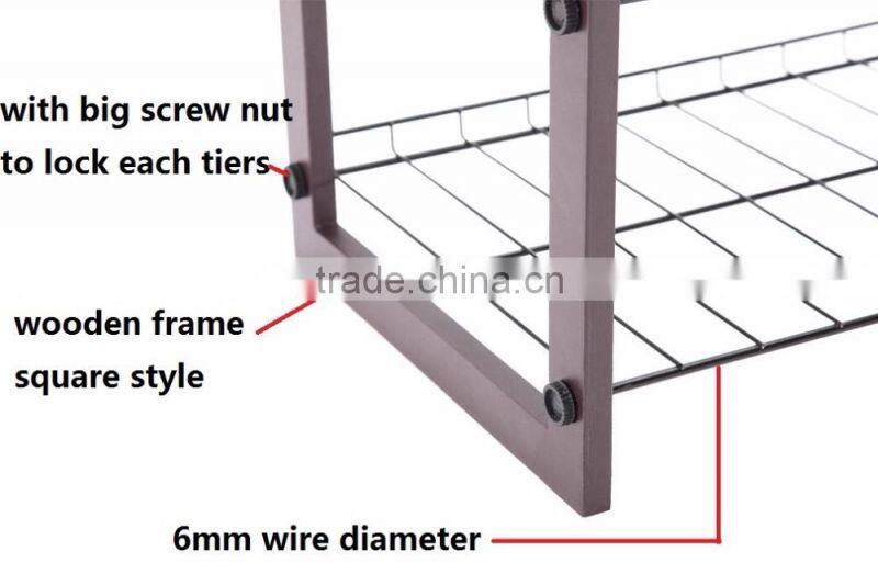 Vivinature 12-pair shoe rack black steel wire with wood frame