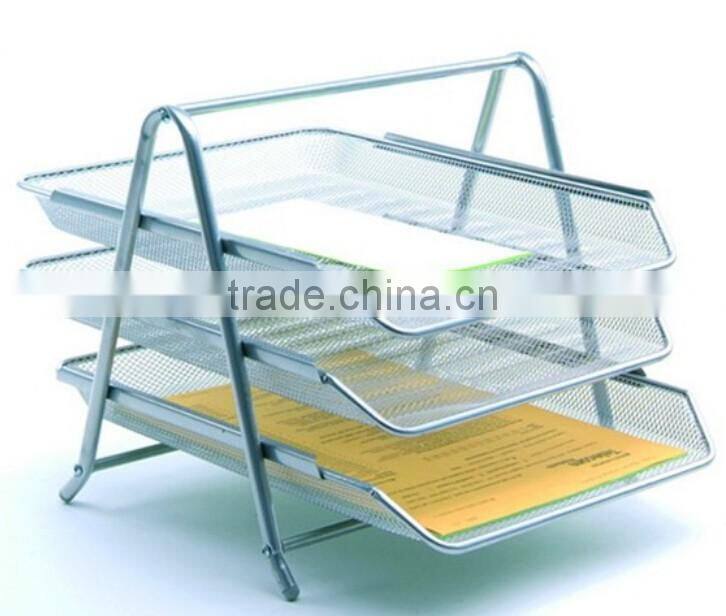 Store More Promotional 3 Layer Silver Stand Desk File Tray