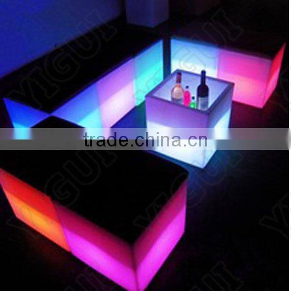 led plastic folding plastic lounge beach chair with leather cube stool for party
