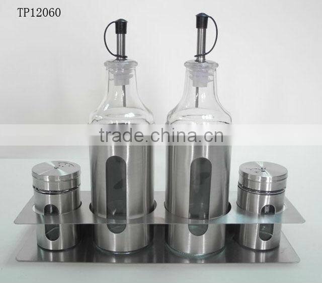 stainless steel glass salt and pepper shaker oil bottle with frame