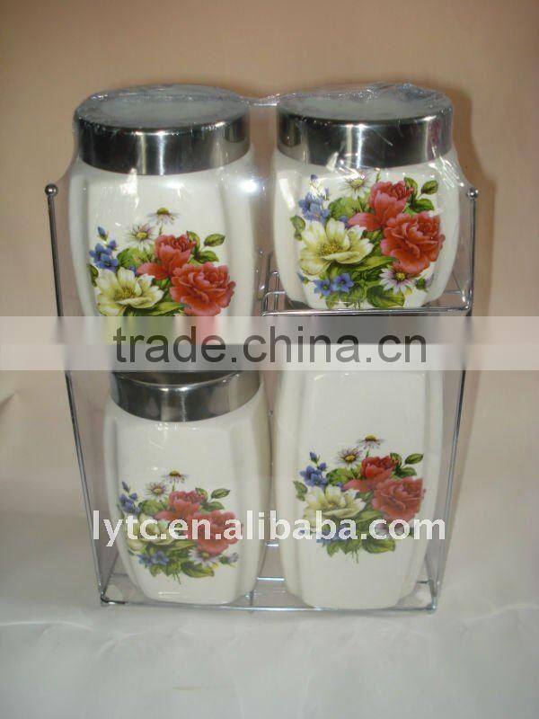 Kitchen ceramic canister with iron rack