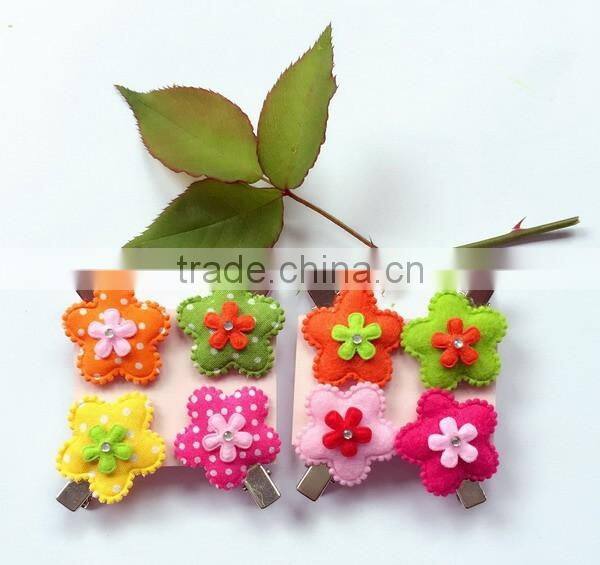 Best selling products cute colorful spring flower pattern polyester barrette wool felt snap clip on hair for baby girls gifts