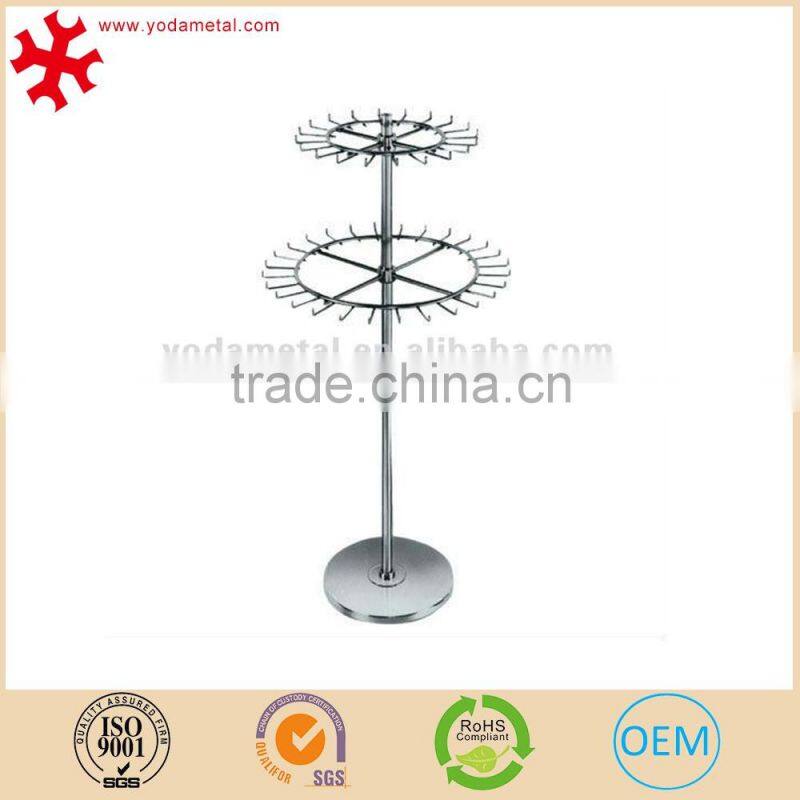 Metal rotating round floor stand handbag baseball cap display rack