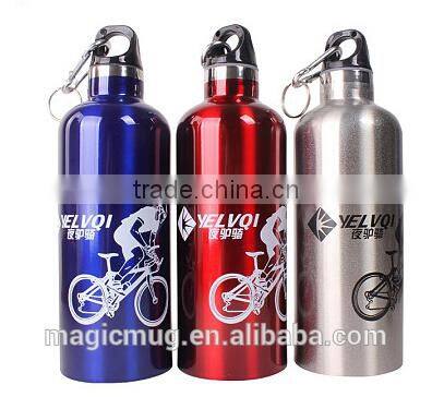 colorful sports water aluminium bottle with carabiner lid