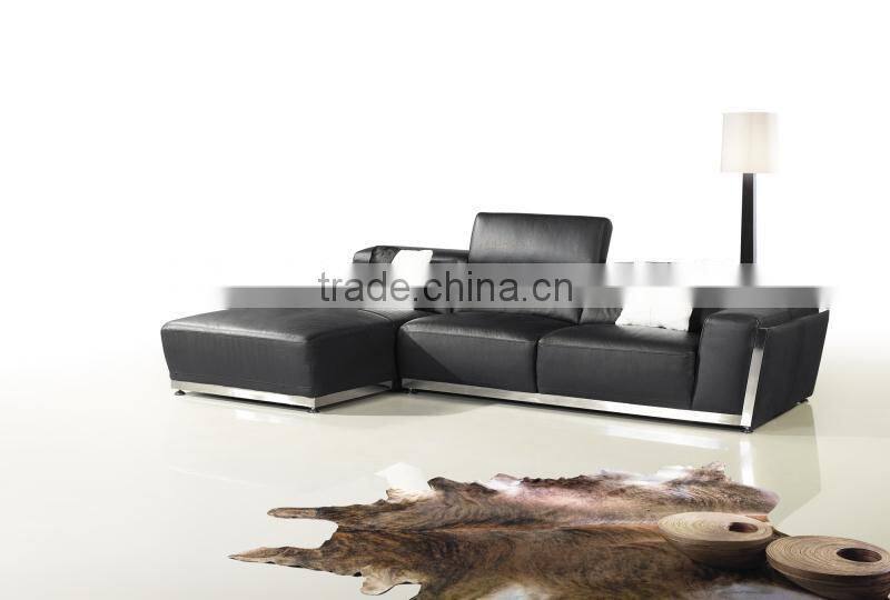 JR8031 elegant chic contemporary grey cow leather L shape living room luxury soft down cushion sofa