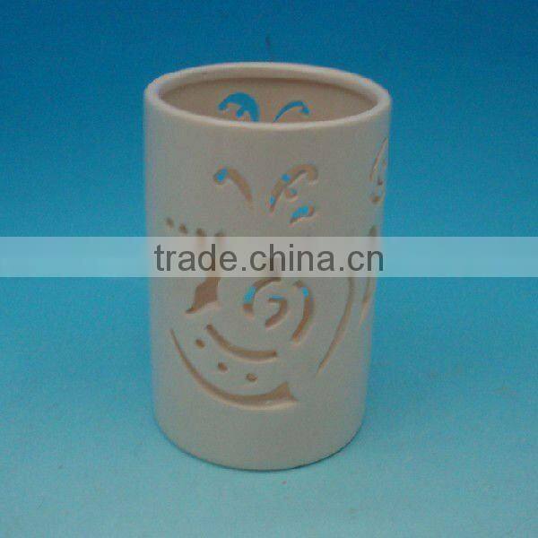 cylinder white hollow out ceramic candle holder