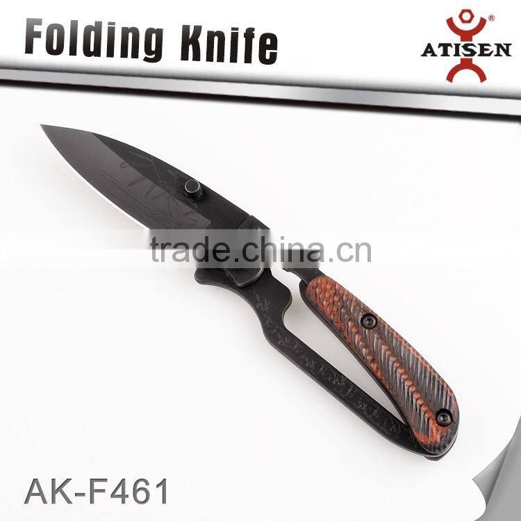 Newest Tactical Folding Knife Color wooden Handle 3Cr13 Etching black Coating Blade Camping Tools