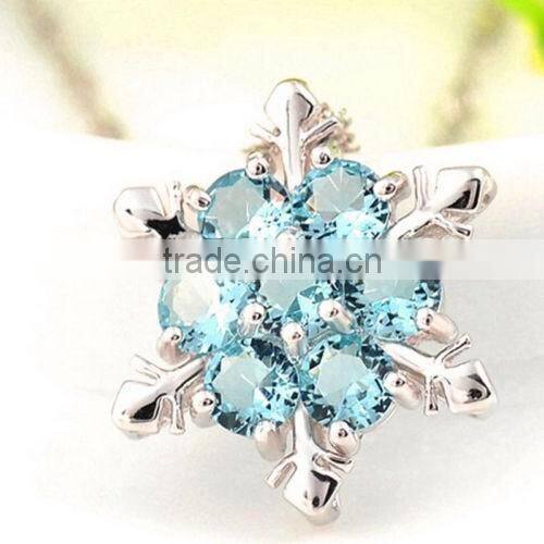 Cheap 2016 new XMAS Gift Blue Crystal Snowflake Frozen Flower Silver Plated Necklace Pendant