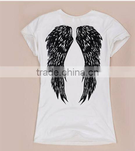 Summer New Fashion Back Angel Wings Tropical Print Female T-shirts Short Sleeve Casual Loose Tops Plus Size Women's Tee