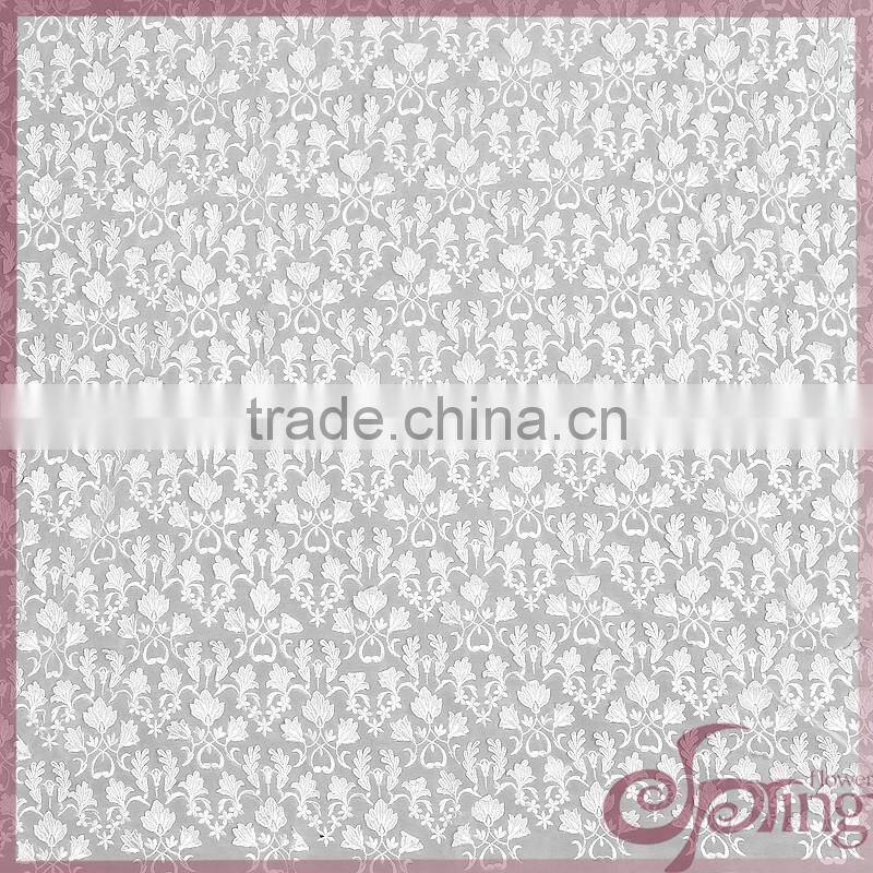 White floral chiffon lace embroidery fabric, fashion applique designs lace