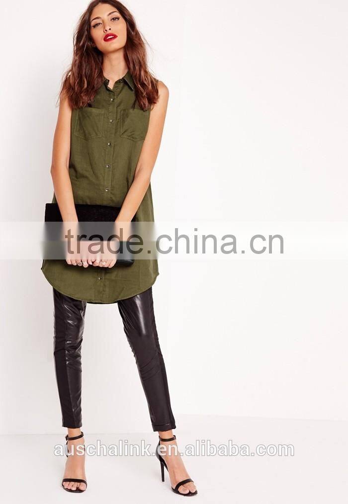 high quality elegant women khaki sleeveless soft material shirts