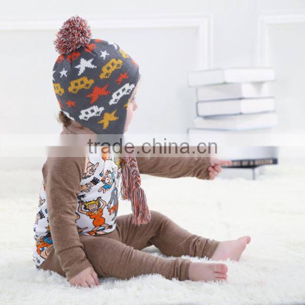 Children's Pattern Hats In Stock, Baby Pompom Hats Knitted Design,Kids Ear Flaps Hats