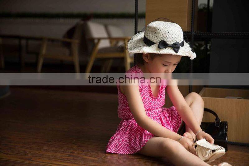COOL KID ZONE 2016 summer children girl print V neck chiffon short sleeveless dresses design girl dress