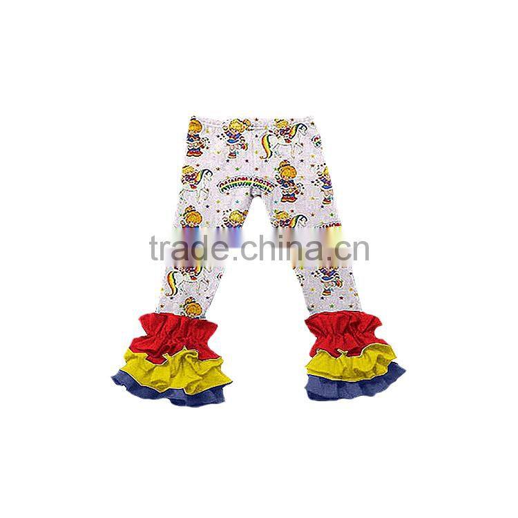 wholesale giggle moon latest design children's pants girls cotton ruffle cropped trousers