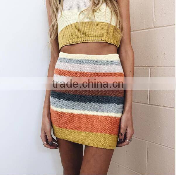 Runwaylover 101 2017 Women Elegant Suits , Women Sexy Knitted Crop Tops And Mini Skirt