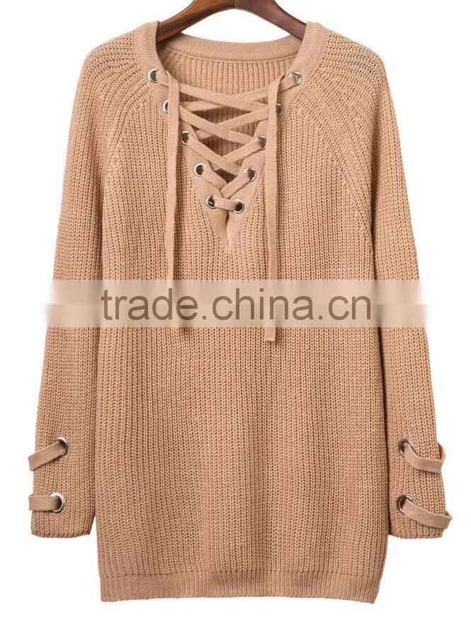 EY0850S 2016 Autumn Women Long Sleeve V-neck Loose Stitching Pullover Sweaters