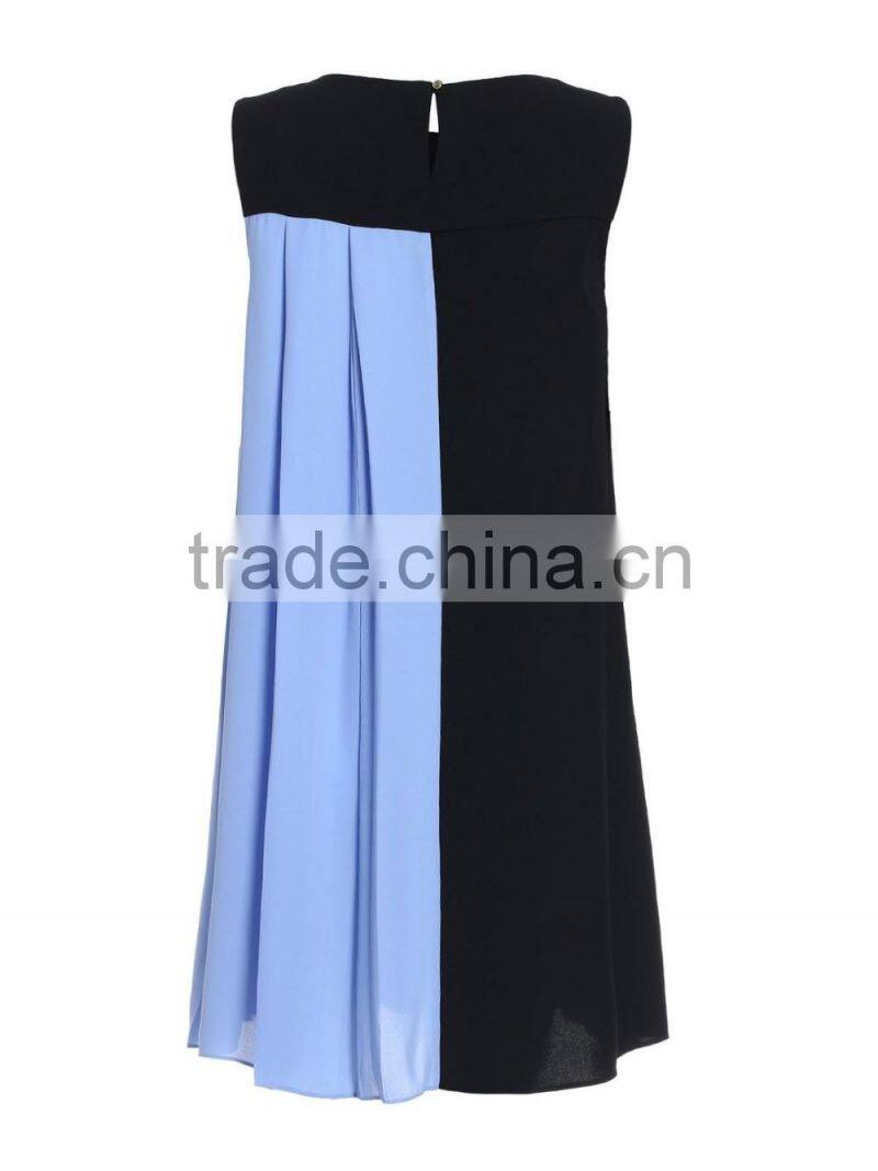 Womens black and blue contrast color chiffon sleeveless simple blank dress