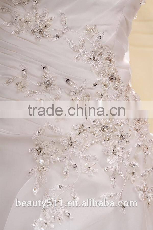 A-Line Satin/Organza Strapless Pearls Beaded Long Trail Gown Wedding dress ball gowns bridal gowns