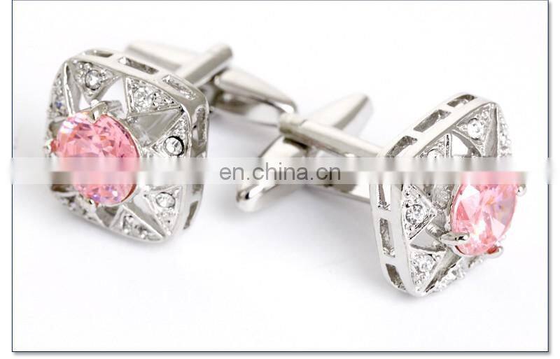 Luxurious Pink Diamond Stone Unisex Shirt Jewelry Cufflinks Brand