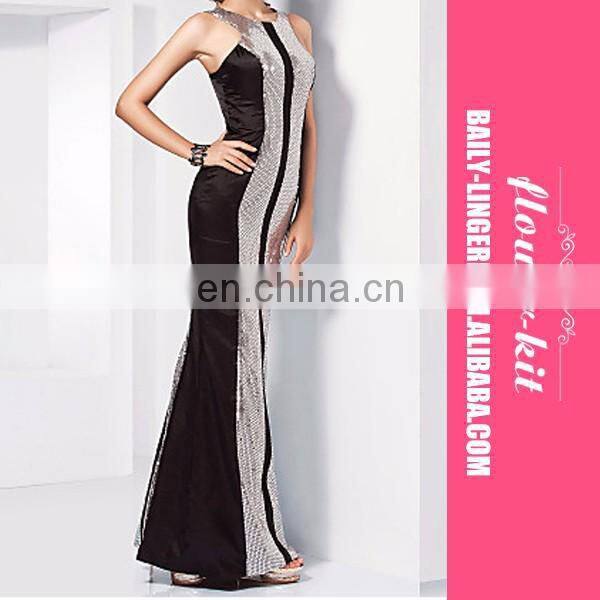Fashoin Ultra Sexy Elegant Black Silver Sleeveless Nylon Spandex Spaghetti Strap Round Neck Squama Skinny Fashion Dress