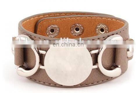 Thin leather wrap with Round plate Monogram Bracelet