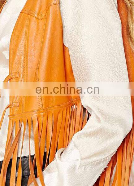 2015 New style Sleeveless tassels women PU leather jacket
