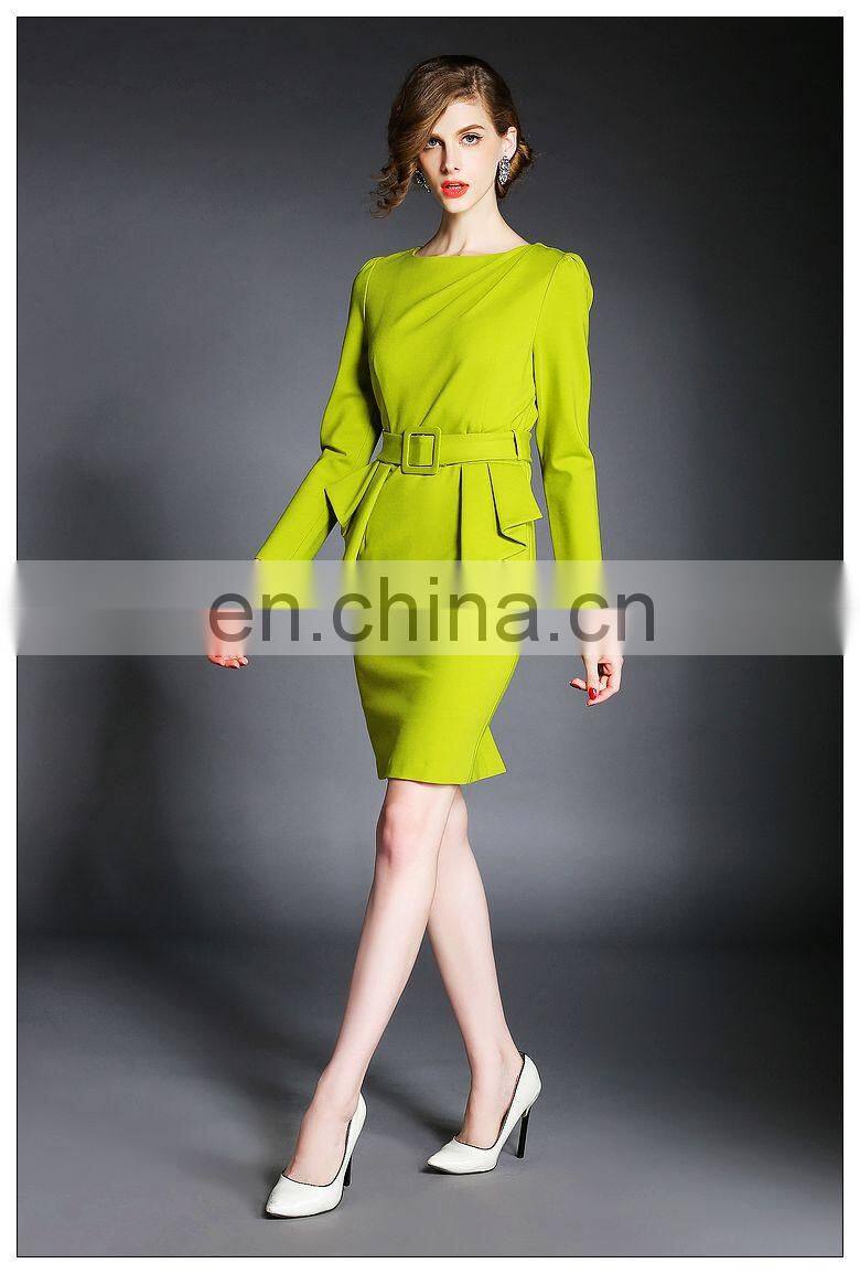 Ladies high quality peplum mustard dress, shift dress lady