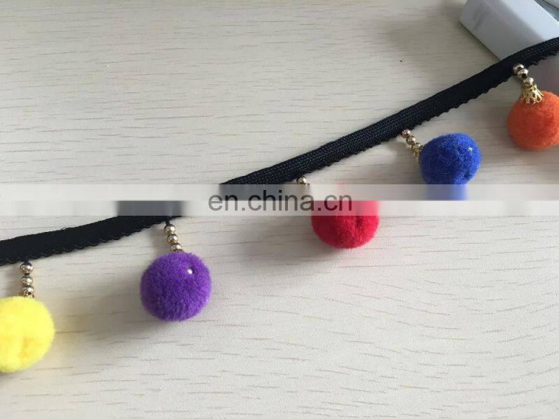 China 2017colorful tape sewing with fringe/tassel yards wholesale pom pom trim