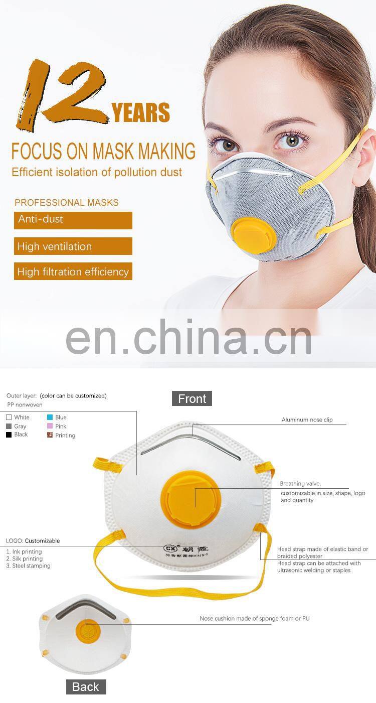 Fashion Anti N95 Activated Carbon Ffp3 Cup Valve Disposable Nonwoven pm2.5 Custom Printed Dust Mask