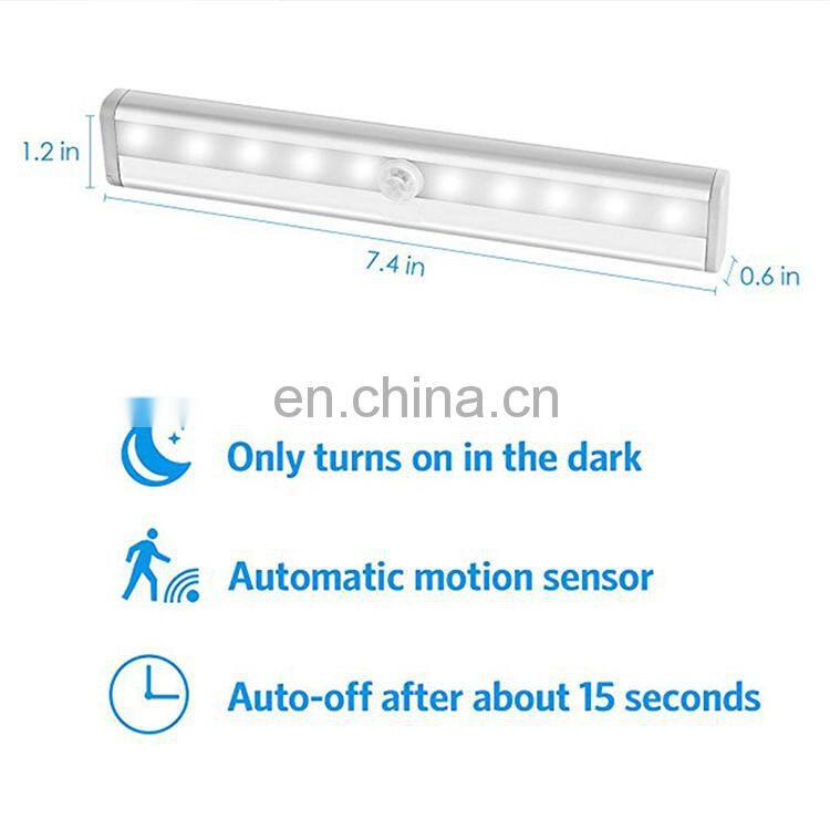 10 LED Motion Sensing Closet Lights, DIY Stick-on Anywhere Portable 10-LED Wireless Cabinet Night/Stairs Light Bar with Magnetic