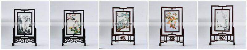 Chinese style multi-pattern small screen dual-faced silk embroideried furnishing ornaments with a wooden frame for decoration