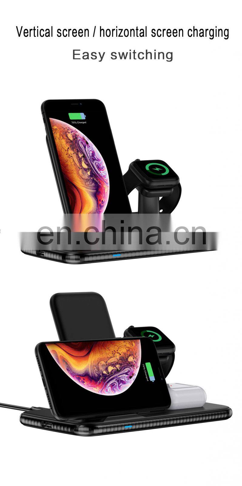 New Products 2020 15W 9V 2A 4 in 1 Wireless Charger Unique Design Stand Wireless Charging For Earphone