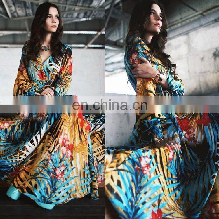 Ladies sexy holiday dress irregular floral print bohemian dress deep V big swing beach dress plus size