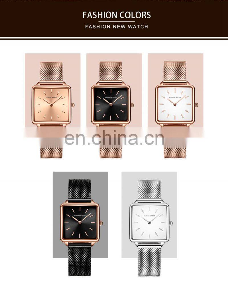 HANNAH MARTIN 108 Business Ladies Japan Quartz Movt Custom Logo Watch Stainless Steel Life Waterproof Wristwatches Luxury Watch